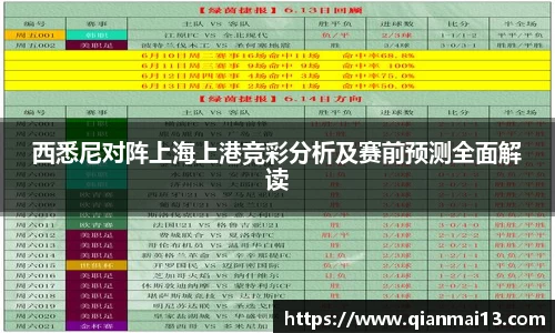 西悉尼对阵上海上港竞彩分析及赛前预测全面解读